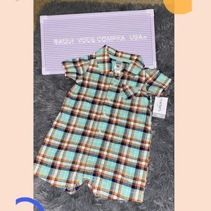 Plaid Pocket Romper. NEW, NEVER WORN.